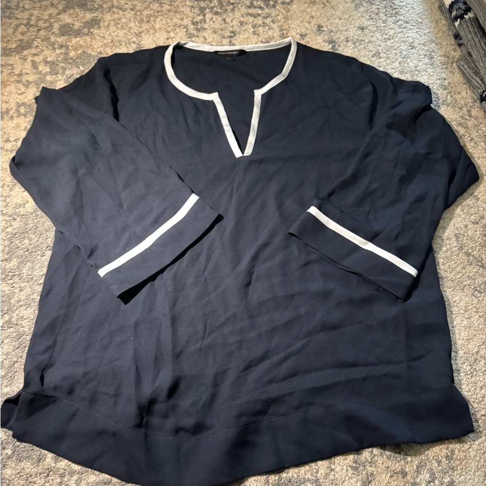 Banana Republic Navy Blouse with White Trim